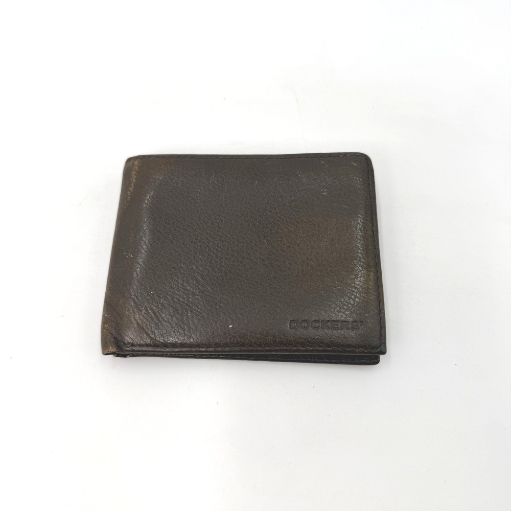 Dockers Mens Dark Brown Genuine Leather Bifold Wallet with ID Window Flap